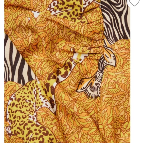 Rhode Aspen Serengeti Yellow Puff Sleeve Animal Print Zebra Wrap MIDI Dress - Picture 14 of 14